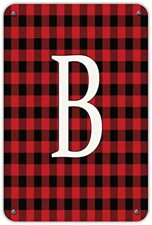 Initial Letter B Vintage Metal Home Decor for Outdoor Indoor Outside Monogram Buffalo Check Hanging Metal Tin Sign for Shop sign