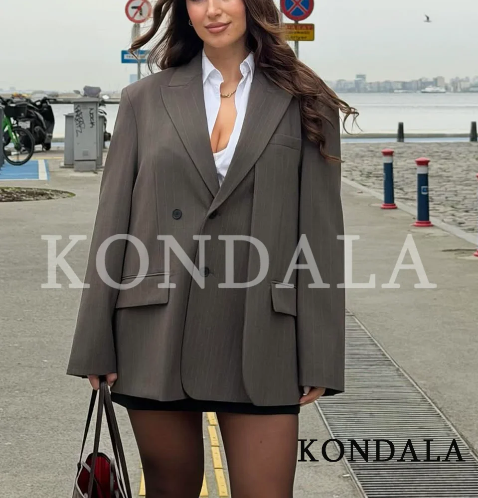 KONDALA Commute Retro Loose Striped Blazer 2026 Spring Fashion High Street Casual Blazer Lady Creative Vintage Elegant Blazer
