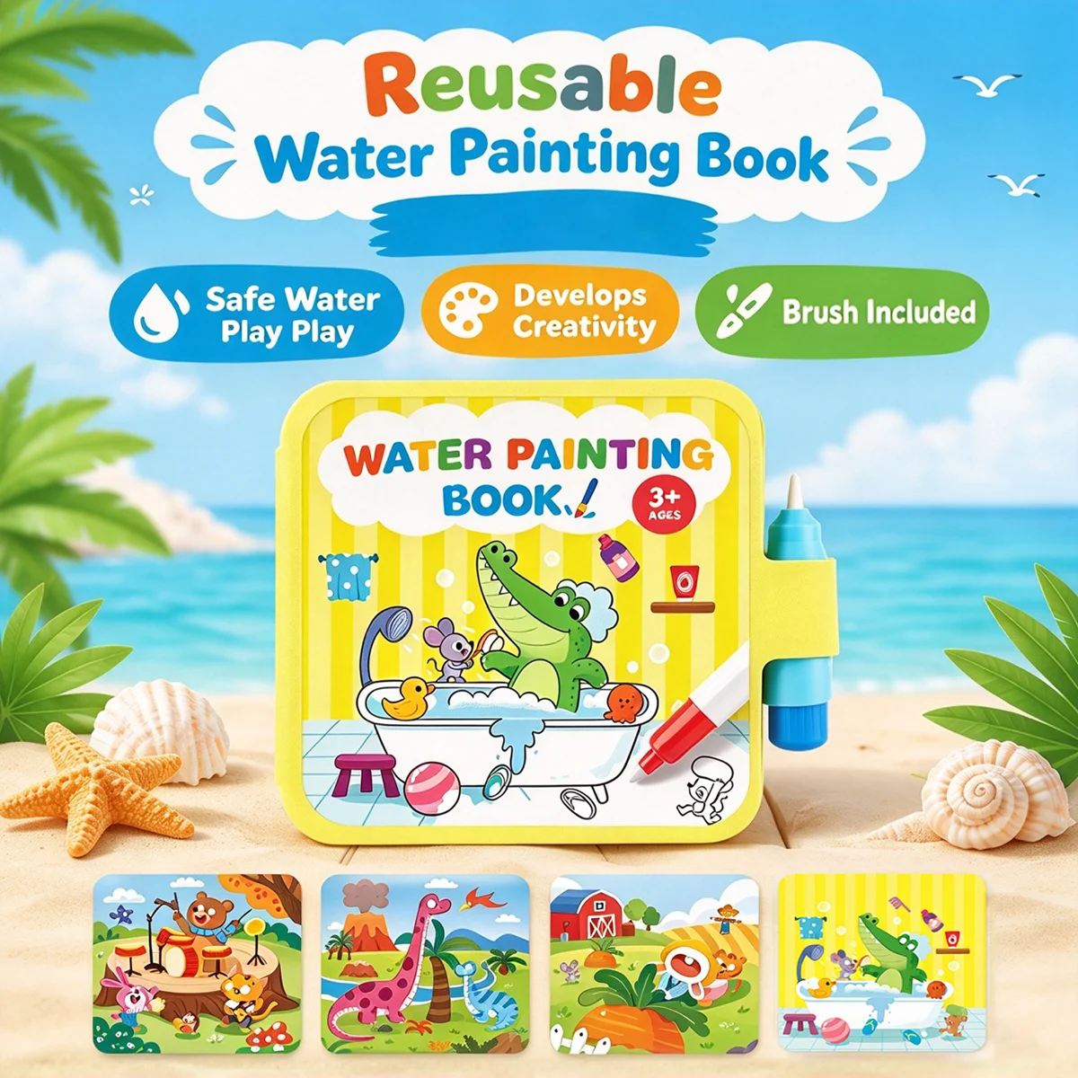 Reusable Water Drawing Doodle Book with Magic Pen, Kids Coloring Drawing Board, Early Educational Toy, Birthday Gift for Kids
