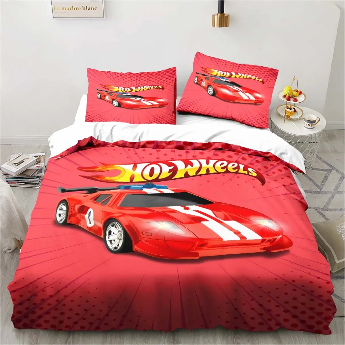 3D H-Hot Wheels Racing printed bedding set pillowcase quilt cover bedspread set children's room bedding set luxury birthday gift