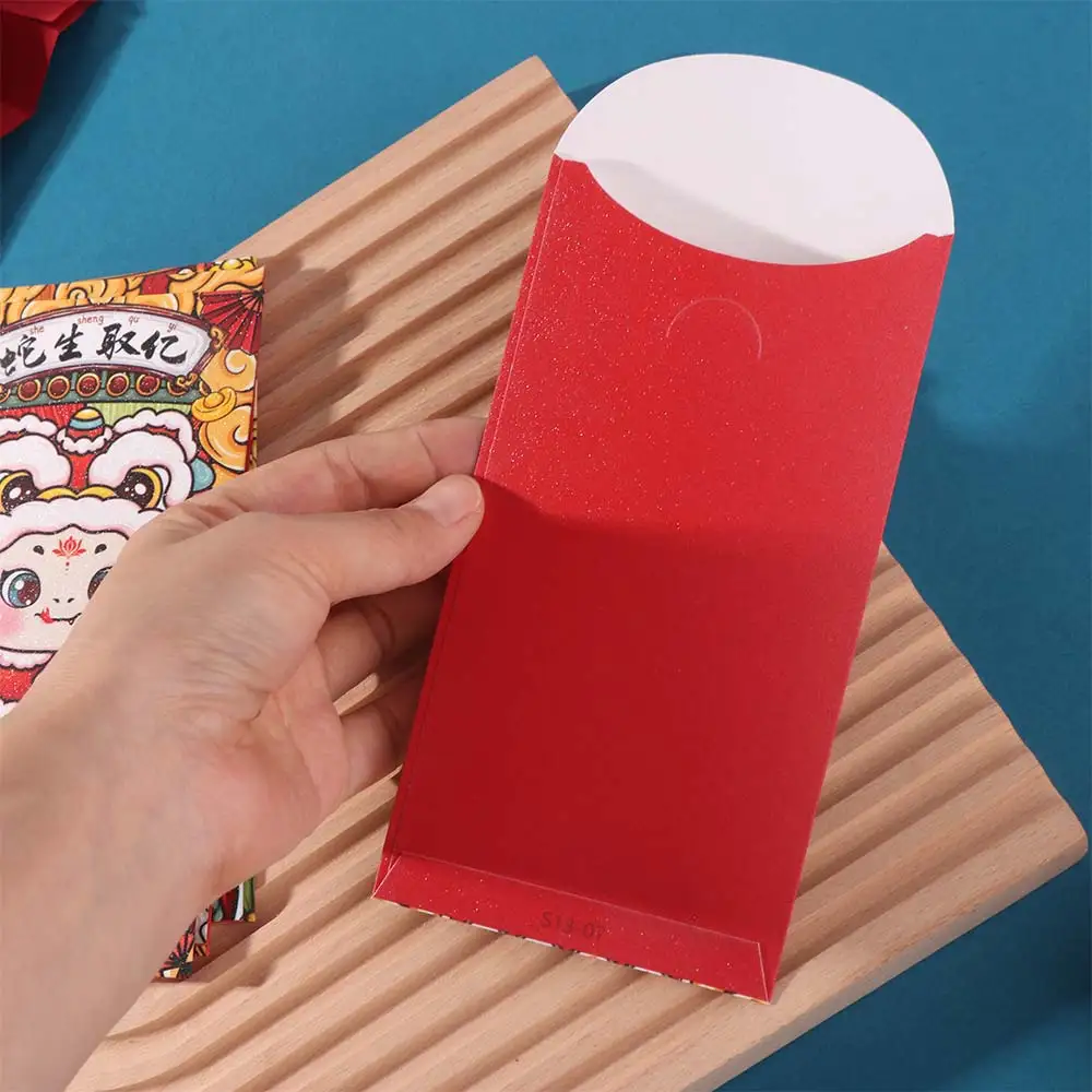 

12Pcs Cartoon Solid Chinese New Year Red Envelope Glitter Frosted Red Packet Mixed Pattern Rectangular HongBao