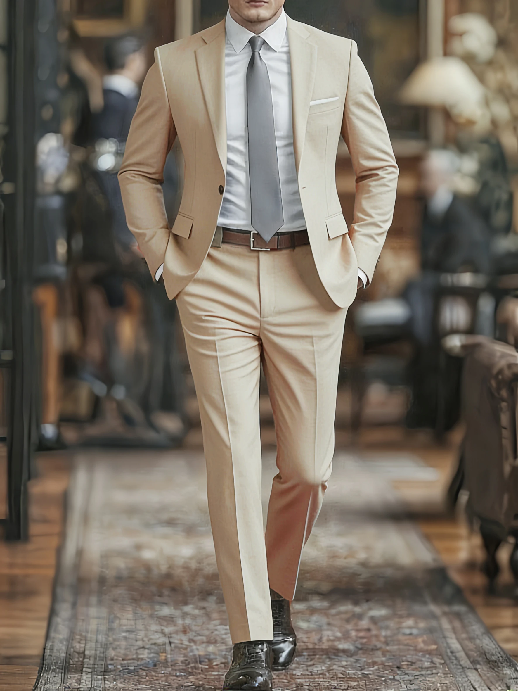 

Men's two-piece suit set, jacket and trousers, single-breasted with two buttons, notch lapel, wedding dress, party and gathering