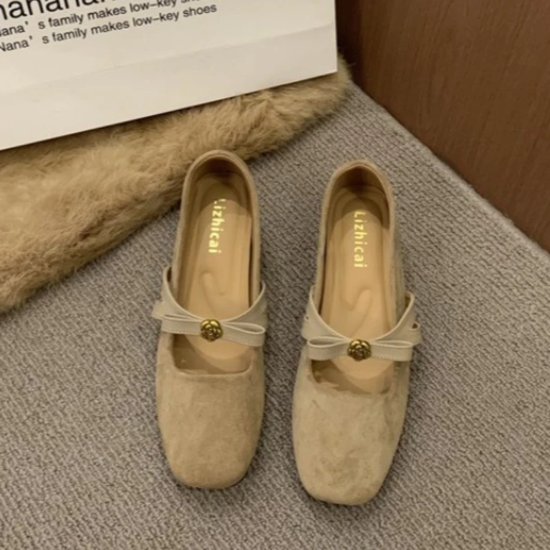 Bild 4: Französischer Stil Damenschuhe mit Dicker Sohle Neue Herbstmode Niedriger Absatz Lässig Bequem