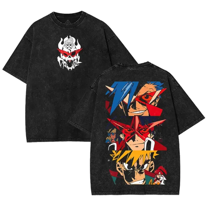 Hot Anime Tengen Toppa Gurren Lagann Kamina Clothing Men Women Tshirts Washed Cotton Tee Retro Casual T-shirt Harajuku T Shirt
