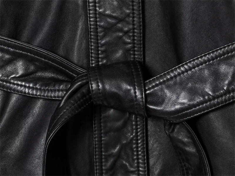 Veste femme 2025 hiver nouveau noir à manches longues Faux cuir à lacets décor court Style motard veste à la mode et polyvalente