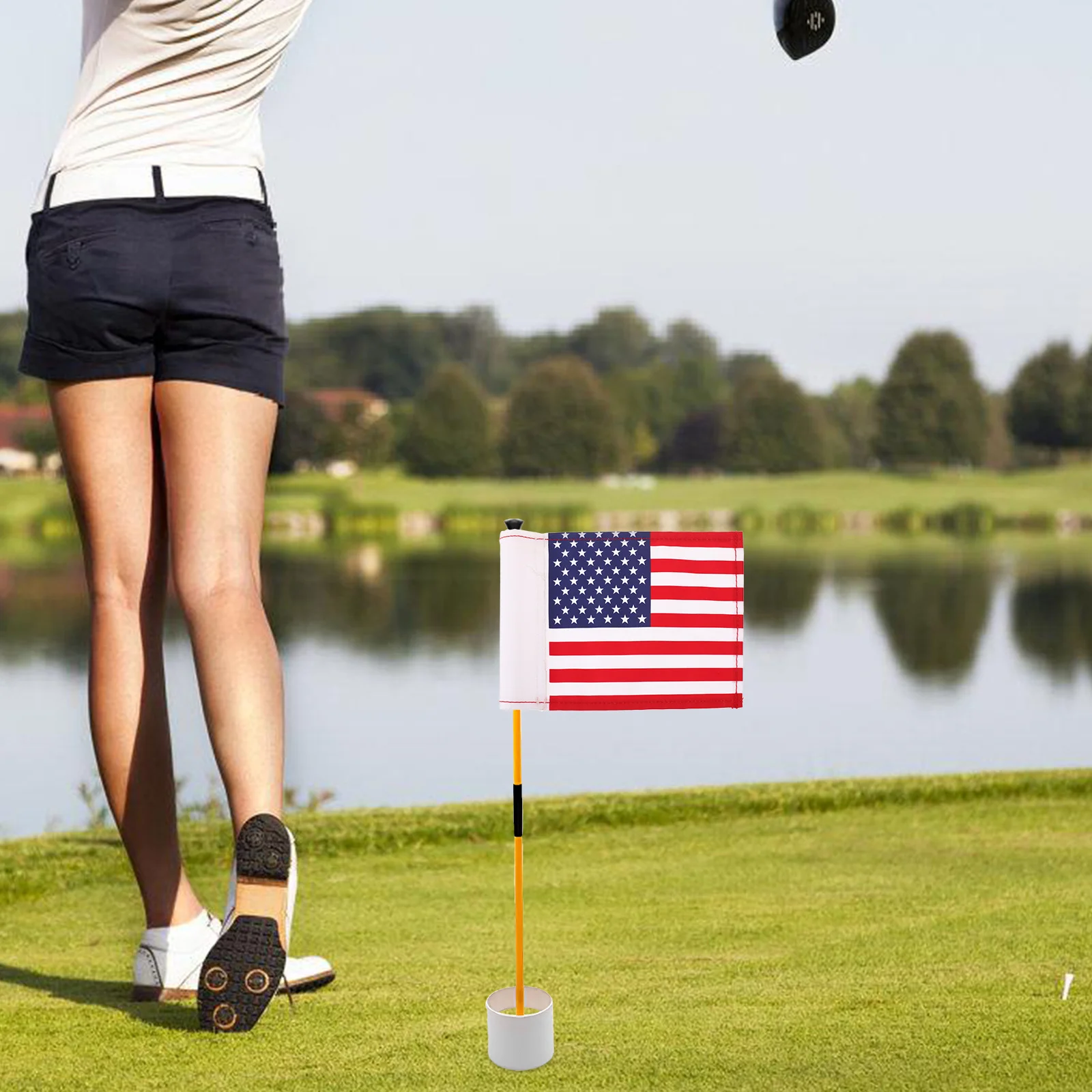 

Checkered Golf Flags for Backyard Practice Durable Easy Install Outdoor Putting Green Accessories Golf Flag with Tube