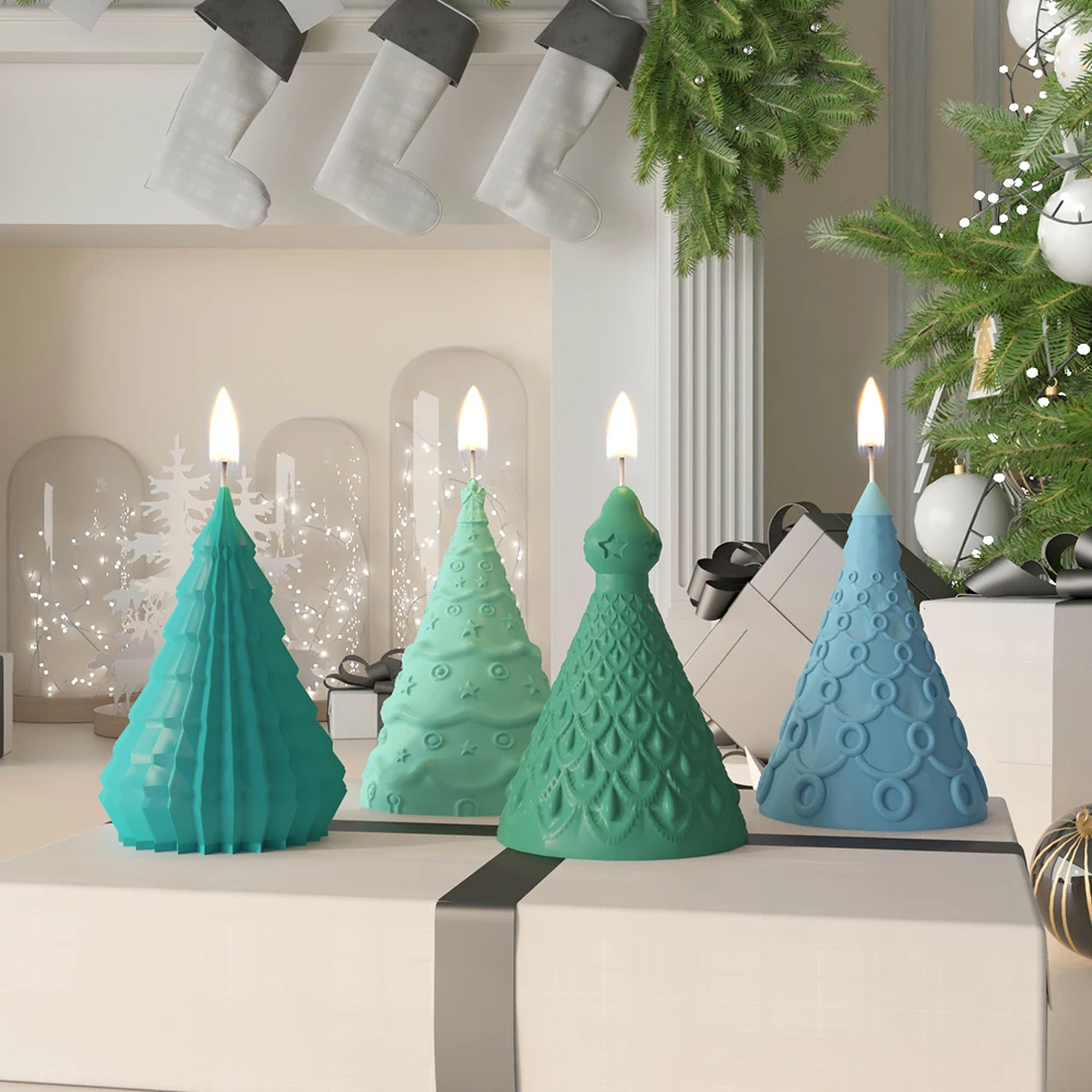 LZ029 3D Christmas Tree Candle Mold DIY Plaster Resin Pine Cone Wax Silicone Mould Holiday Decorations