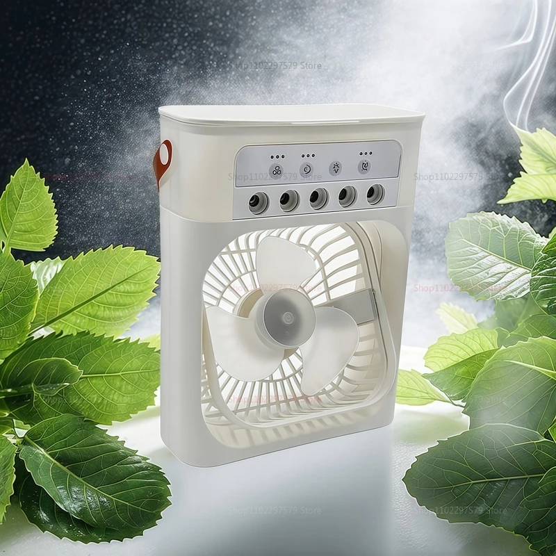 جديد 3 في 1 مروحة مكيف الهواء المحمولة مع ضوء الليل LED مروحة محمولة خمسة حفرة رذاذ مروحة صغيرة المرطب مبرد الهواء