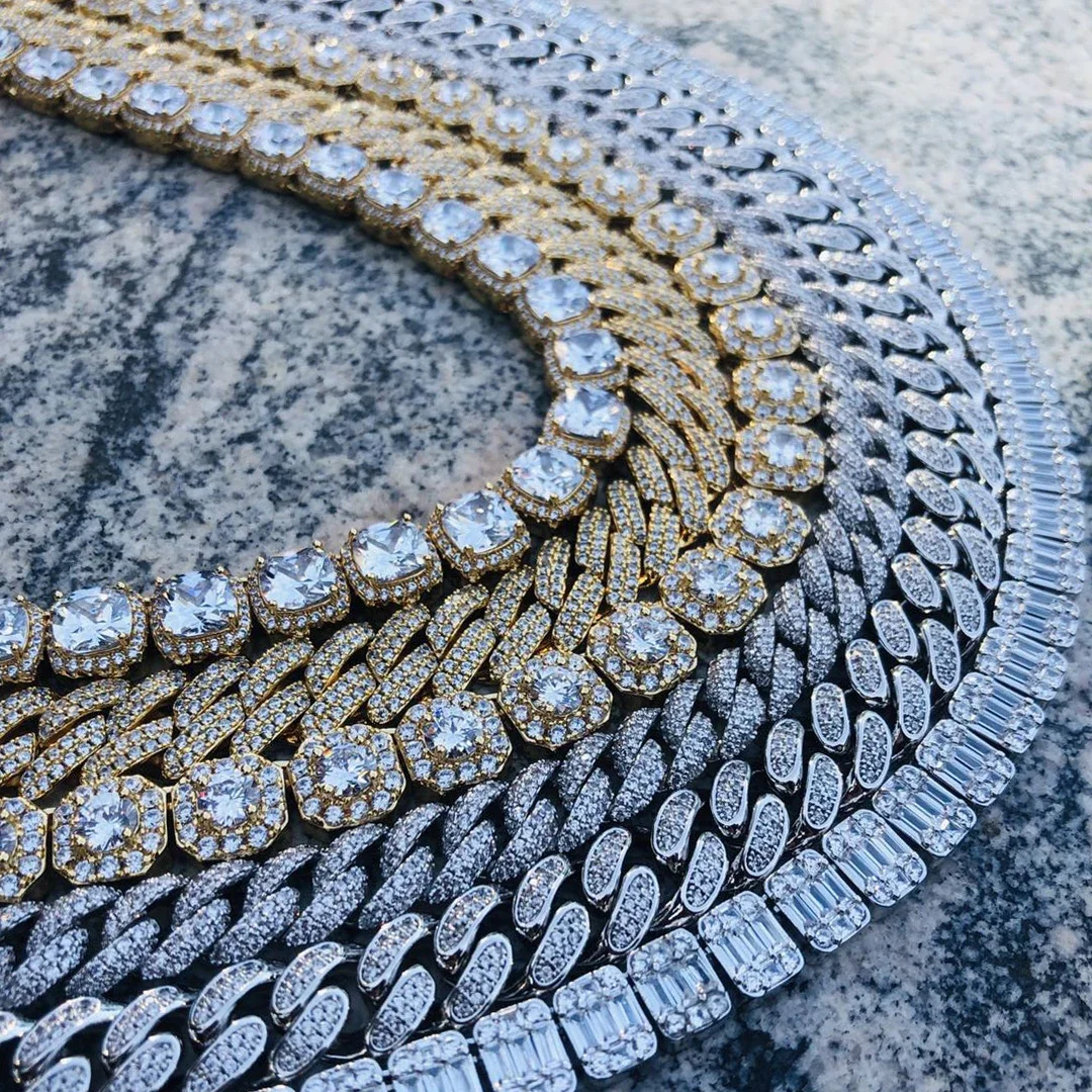 12mm Iced out Prong Chain Men Miami Cuban Choker Necklace H ip Hop Jewelry Diamond Prong Cuban Chain