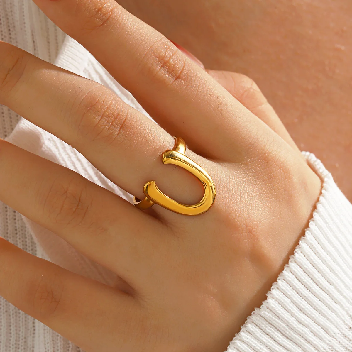 Hip Hop Geometric Horseshoe U-Shaped Open Woman Rings Gold Color Adjustable Trendy Wedding Aesthetic Jewelry Gift