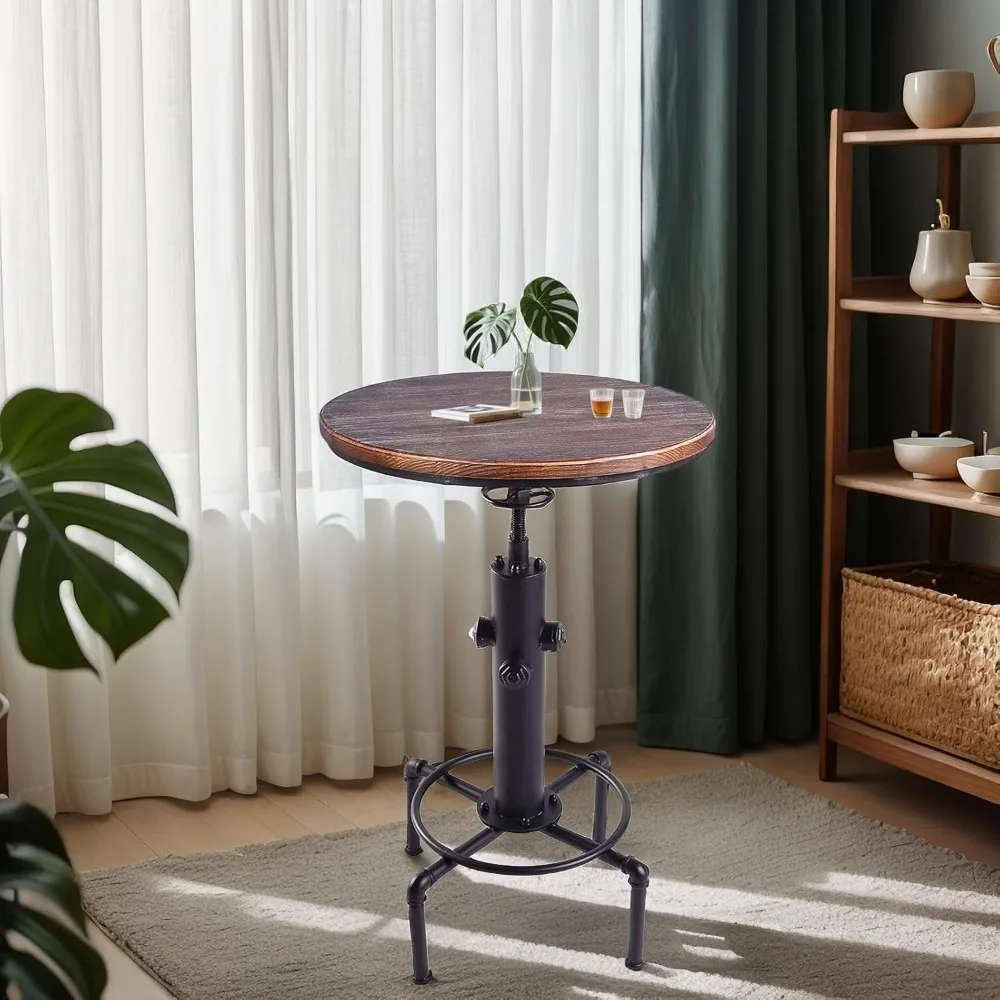 طاولة بيسترو صناعية طويلة 32.3-36.2، طاولة حانة دوارة قابلة للتعديل، طاولة بيسترو للمطبخ وتناول الطعام والقهوة، صنبور معدني أنيق