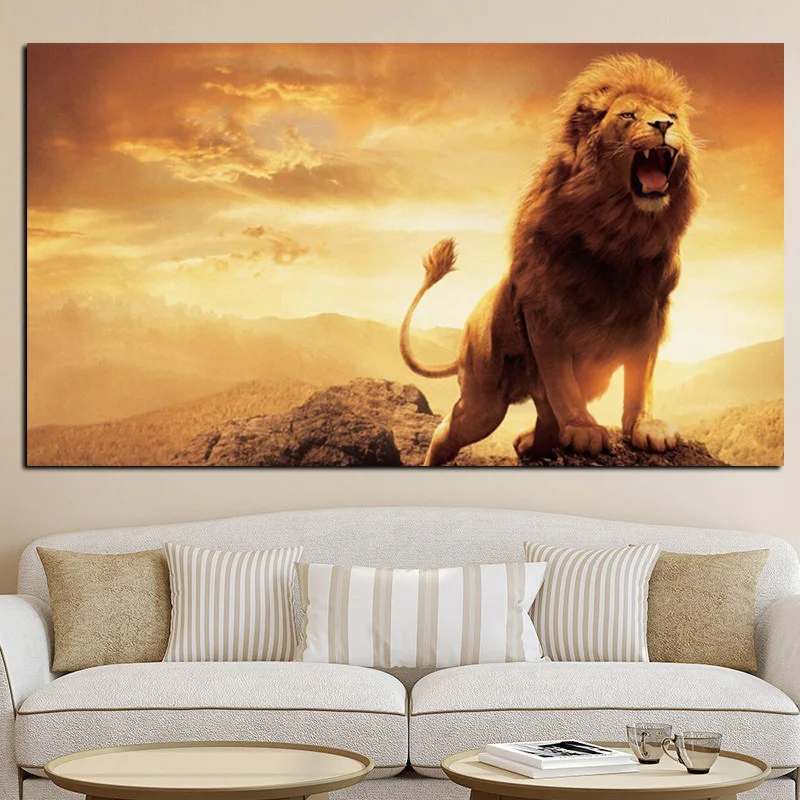 Print Abstract African Lion on Mountain Oil Painting on Canvas Animal Pop Art Wall Picture Poster for Living Room Cuadros Decor