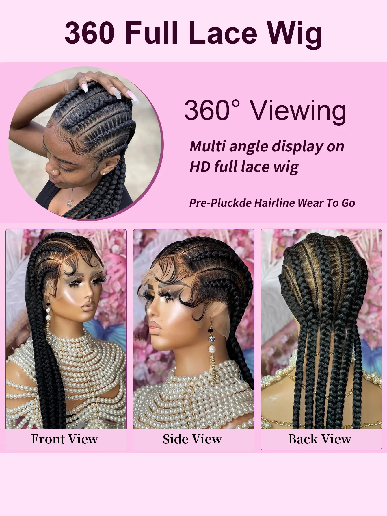 Cornrow Braids Wig Synthetic Full Lace Front Braided Wigs For Black Women 36 Inches Long Locs Goddess Braids Wig With Baby Hair