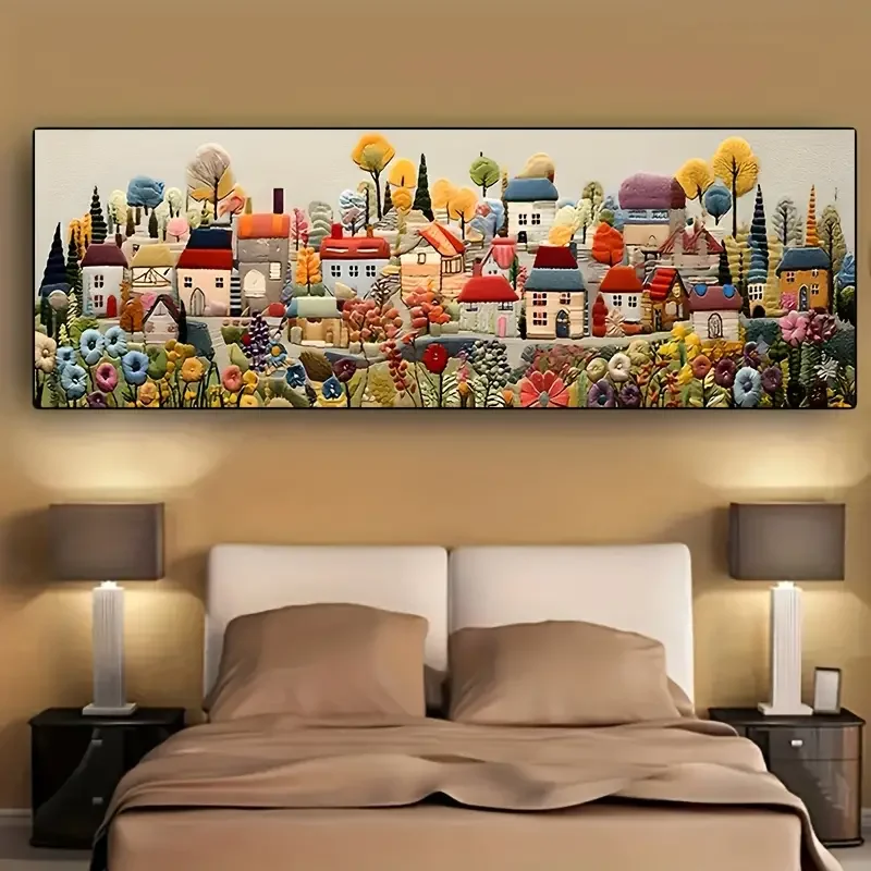 Fairy Tale Town Canvas Art Print - Modern Cream Style Wall Decor For Living Room, Bedroom, Home Office - Frameless Horizontal Pa