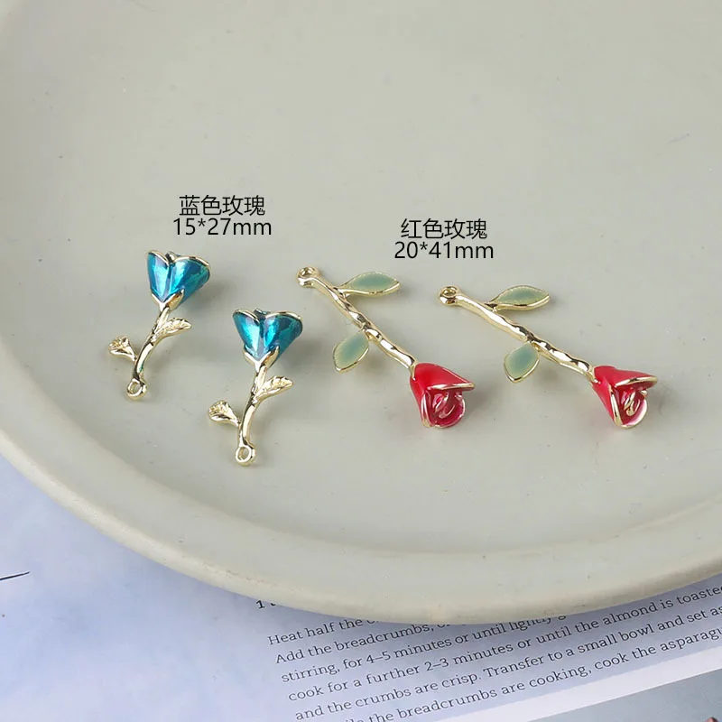 1pcs Diy Jewelry Accessories Alloy Rose Blue Fairy Flower Small Fresh Handmade Material Pendant Earrings Handmade Charms