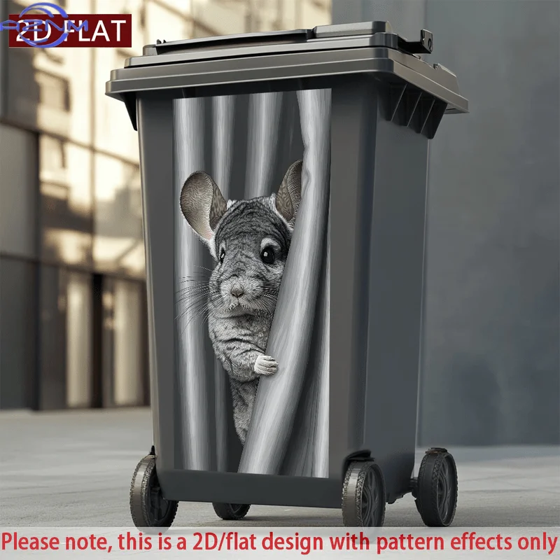 2D/FLAT-Chinchilla Peeking Through Curtain Pattern Trash Can Sticker Wall Sticker PVC Self - Adhesive Waterproof Decorative St