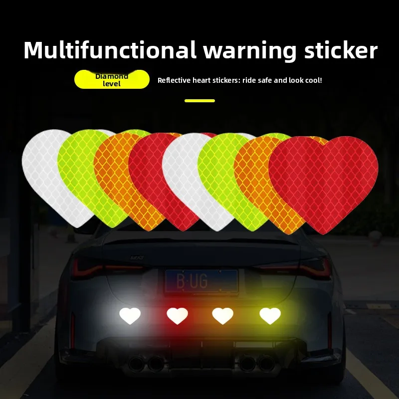 

Car Sticker Reflective Bumper Safety Strip Stickers Love Heart Shaped Car Reflective Sticker Night Driving Warning Safety Tape
