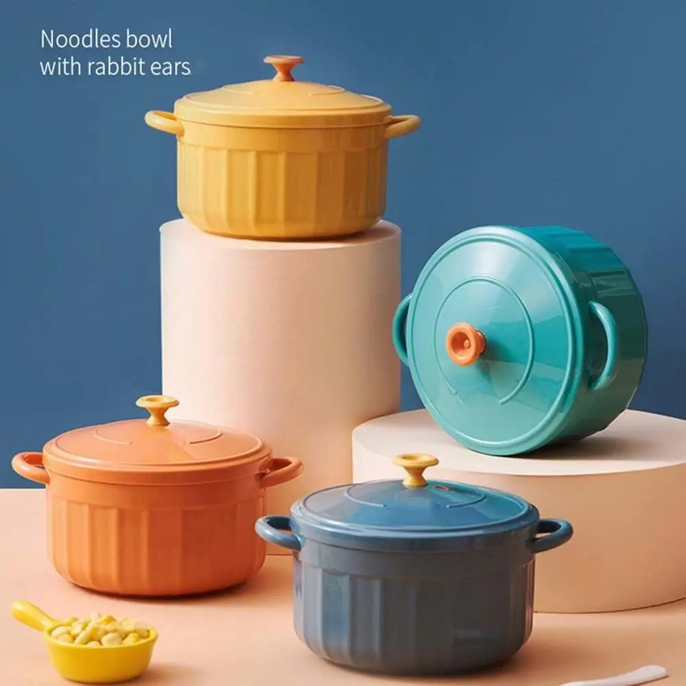 Stainless Steel Double-ear Noodles Bowl Large Capacity Leak-Proof Ramen Bowl with Lid Heat-Insulated Dormitory Lunch Box