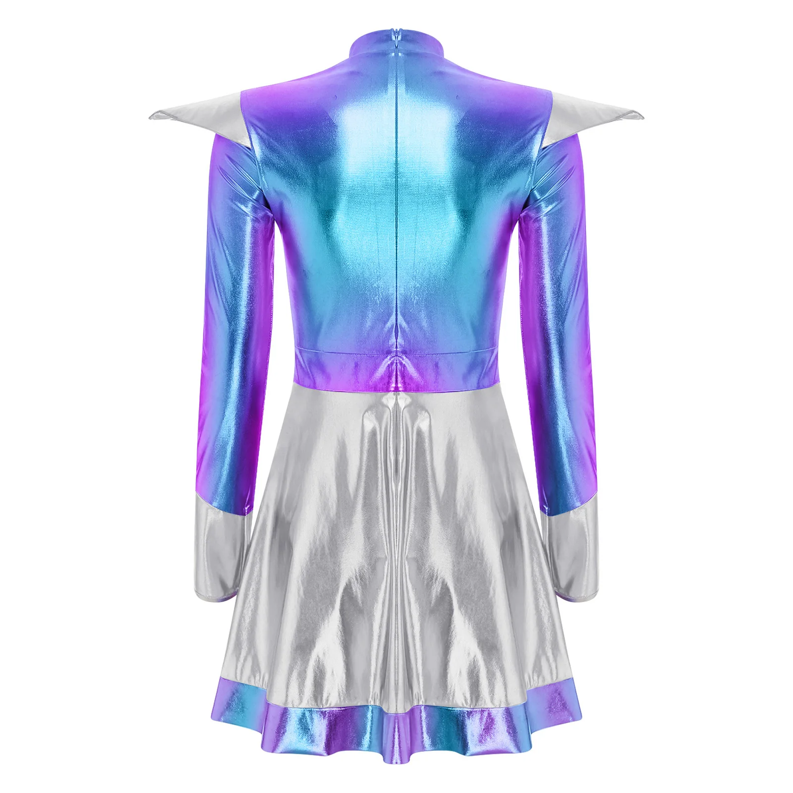 فستان تنكري لرائد الفضاء الغريبة للهالوين فستان معدني ثلاثي الأبعاد لامع على شكل حرف a فستان محارب الفضاء لحفلات الكرنفال #4