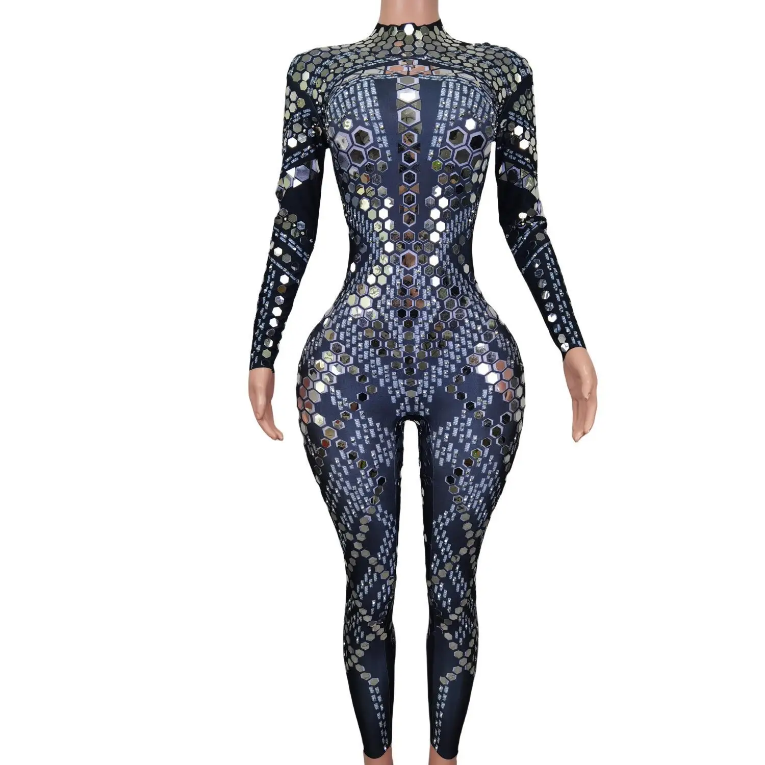 

Sexy Bling Sequins Rhinestone Jumpsuit Spandex One Piece Bodysuits Slim Fit Pole Dance Leotard Rompers Night Club Women Jumpsuit