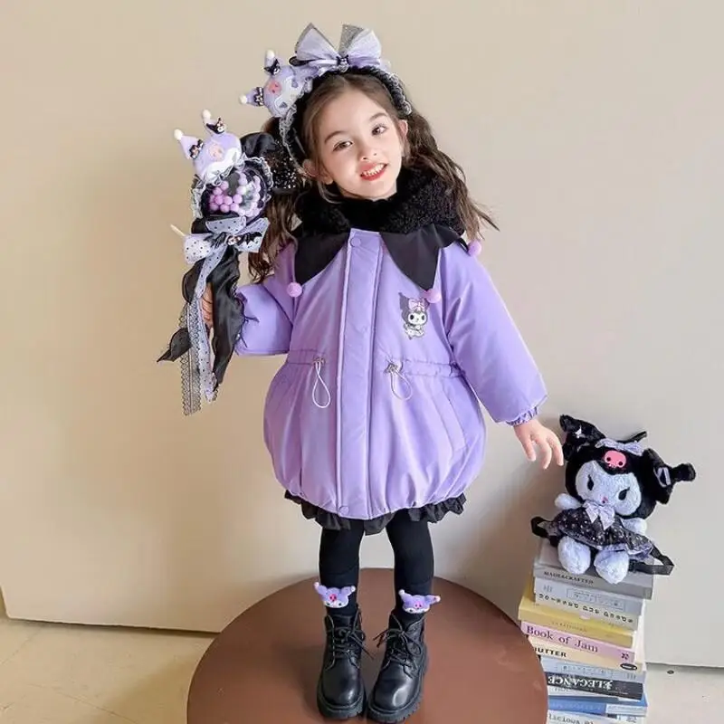 

Kawaii Kuromi Winter Girl's Lolita Warm Jacket Kids Sanrio Anime Cartoon Outdoors Thicke Coat Sweet Cotton-Padded Clothes