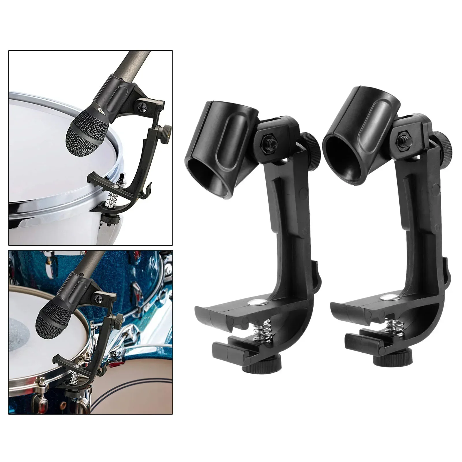 2Pcs Adjustable Snare and Tom Drum Microphone Mounting Clamp Mic Mount Clips Holder Drum Hoop Rim Mount Shock Mount Gear Studio