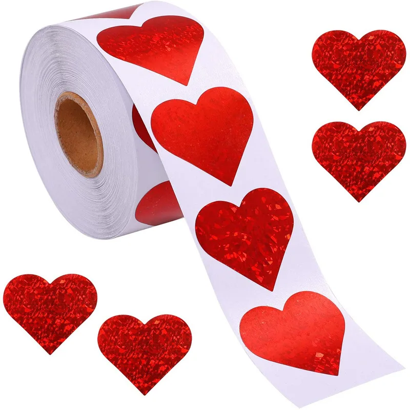 50-500pcs red love shape Valentine\'s Day paper candy bag packaging sticker gift box packaging bag wedding sticker