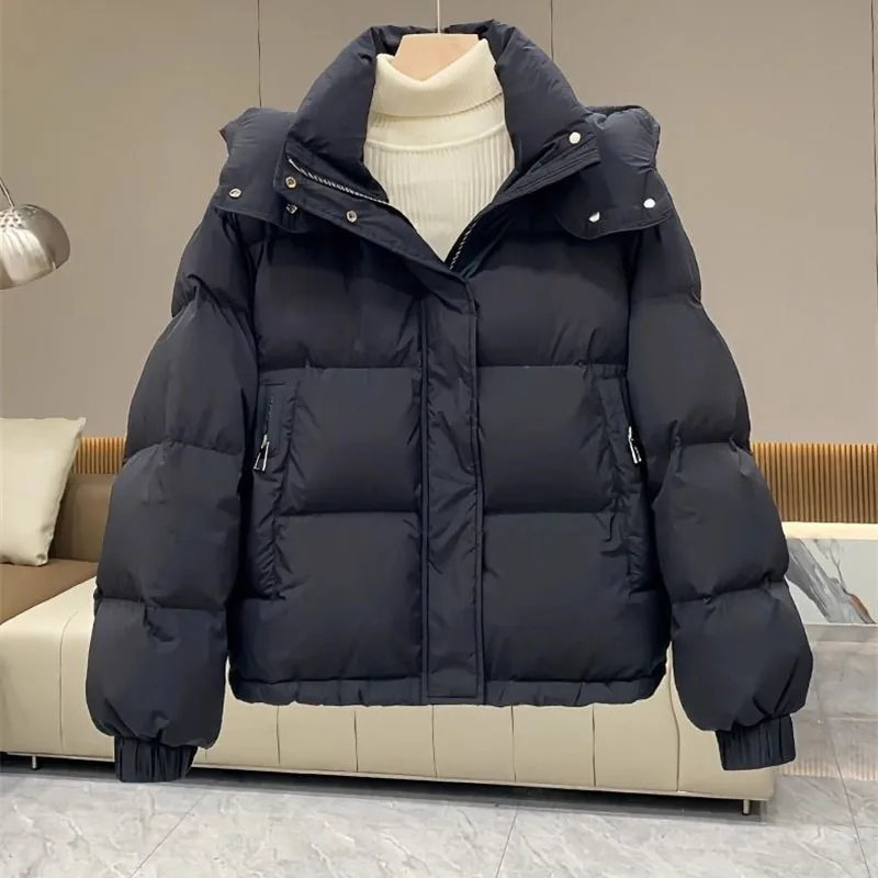 2025 New Winter Cotton Coat Short Parkas Coat Cotton Jacket Women's Korean Edition Hooded Warm and Windproof Overcoat Female