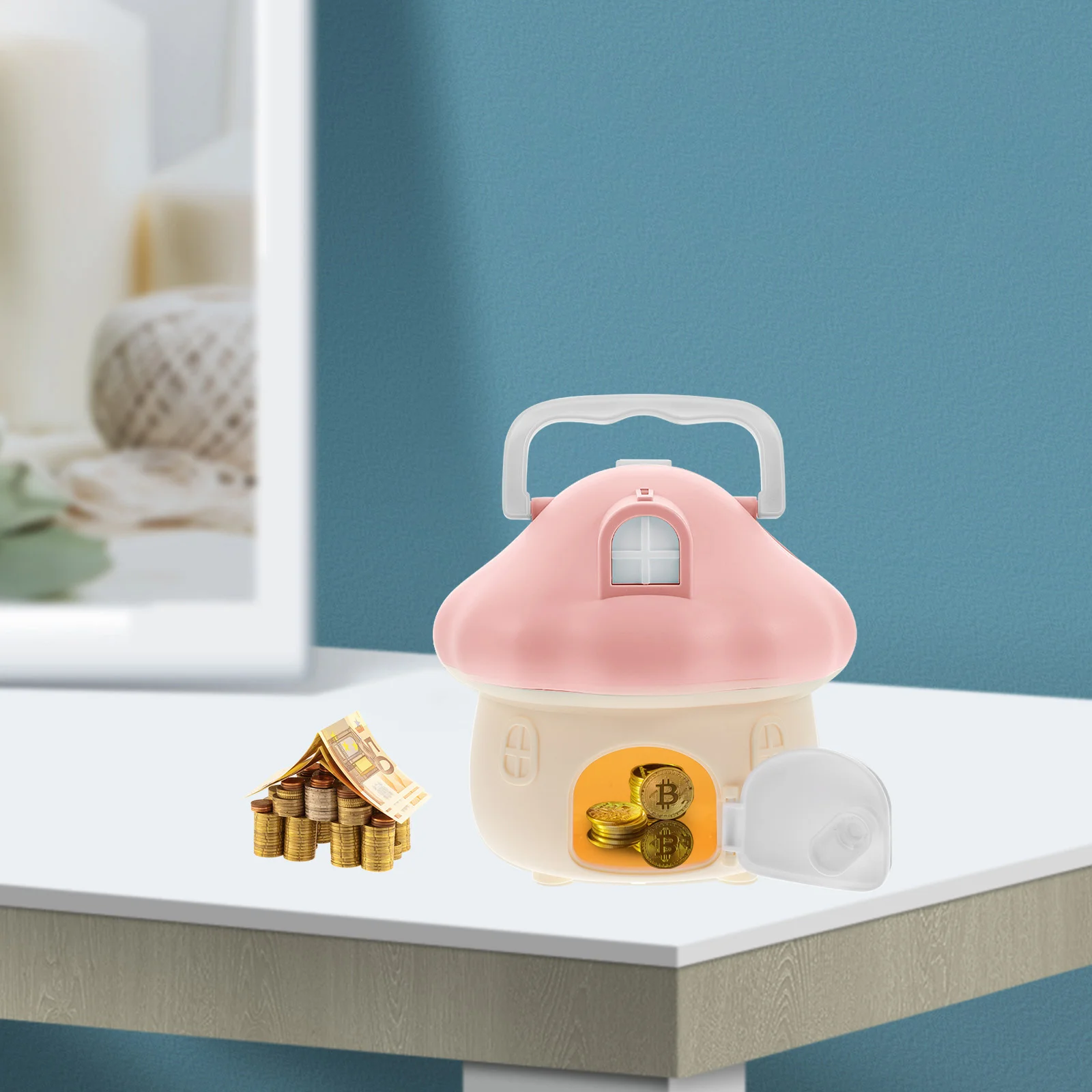 

Funny Mushroom House Piggy Bank Durable Vintage Style Coin Holder Kids Room Saving Pot Money Jar Home Decoration