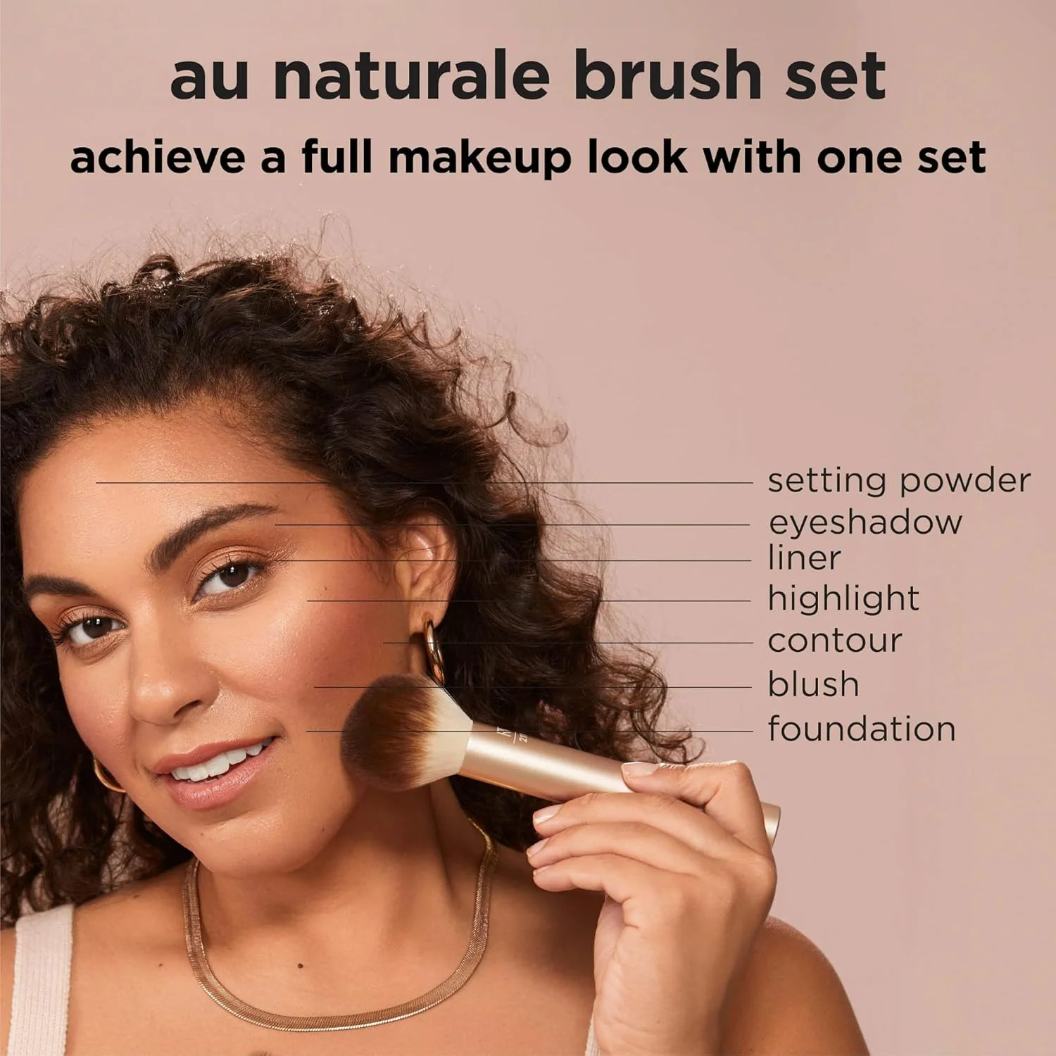 Au Naturale 9 Piece Makeup Brush Set, For Liquid, Cream, & Powder Foundation, Eyeshadow, Blush, & ,  Quality Face Brushes, Gift 