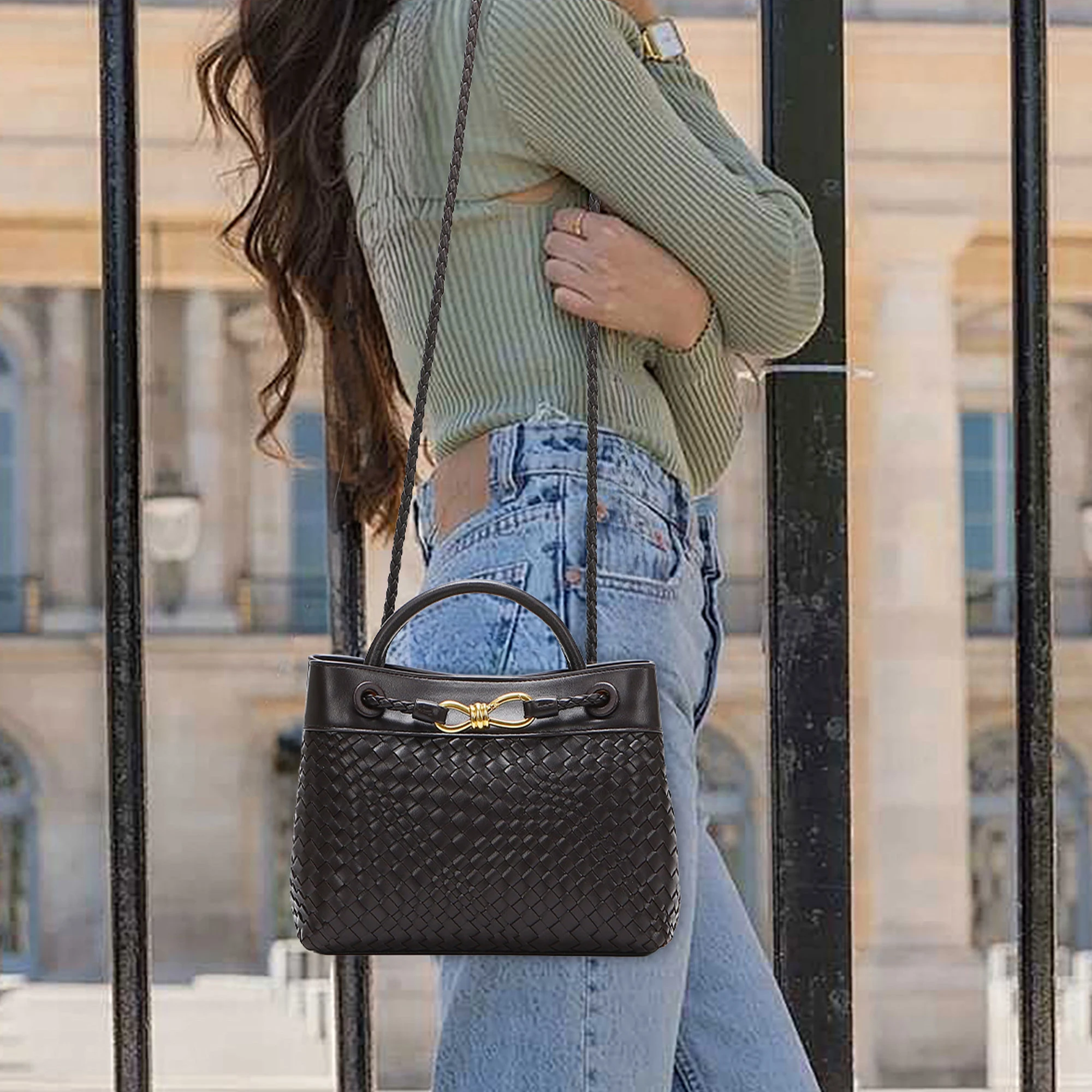 Woven Tote Bag for Women Crossbody Shoulder Handbag Designer Top Handle Purses PU Leather Tote Bag Daily Work Travel Versatile