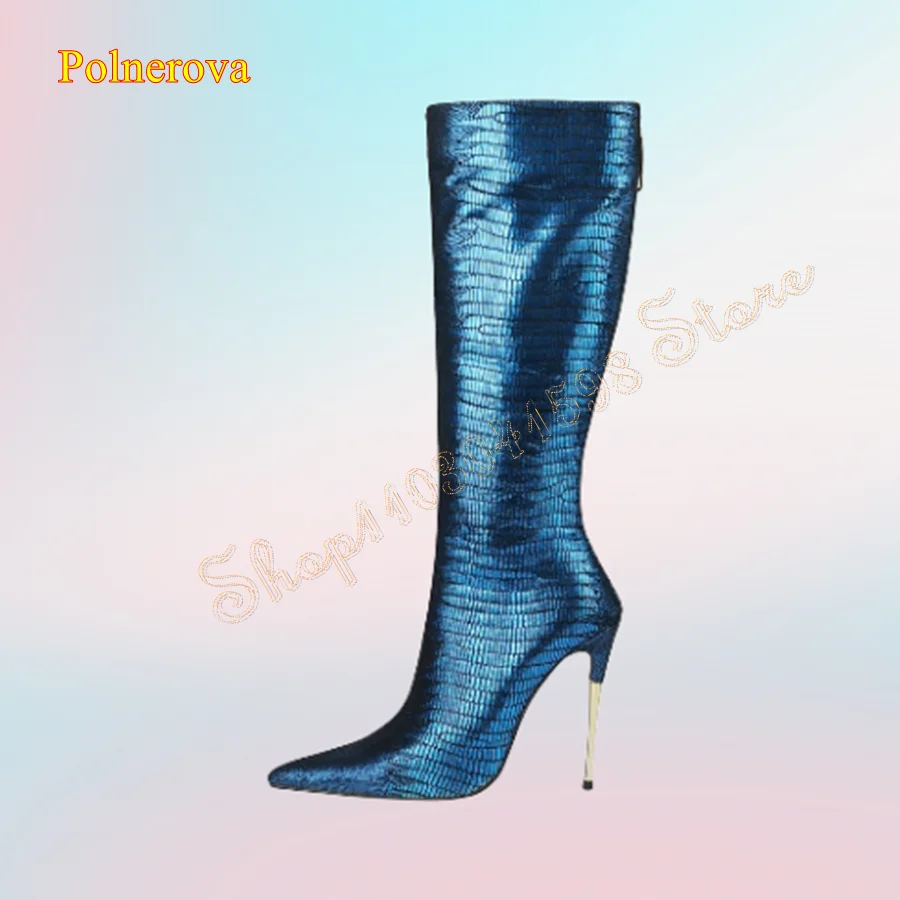 BlingBling-Botas hasta la rodilla Para mujer, botines de tacón alto con cremallera y punta estrecha, de lujo, con tacón de hierro, novedad de 2024