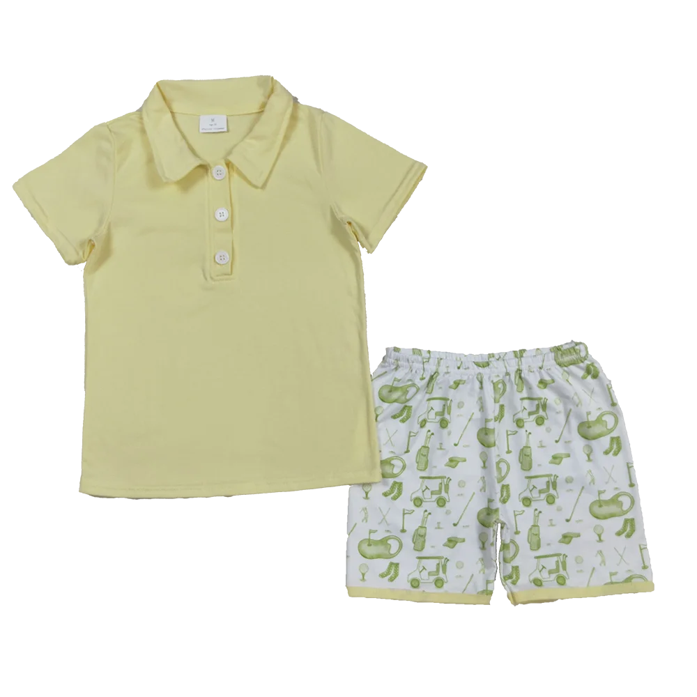 

Baby Boys Summer Yellow Button Pullovers Top Golf Short Clothes Set