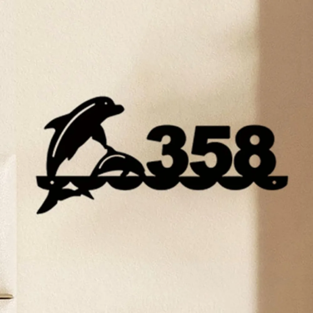 Distinctive Unique Customizable Metal House Number Sign with Dolphin Shark Silhouettes High Quality Durable Ideal for Indoor