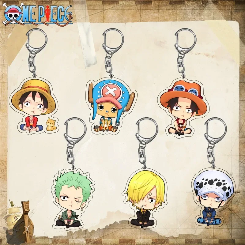 Een stuk sleutelhanger Luffy Zoro piraat sleutelhanger Anime karakter ster cartoon acryl hanger schattige rugzak auto hanger decoratie