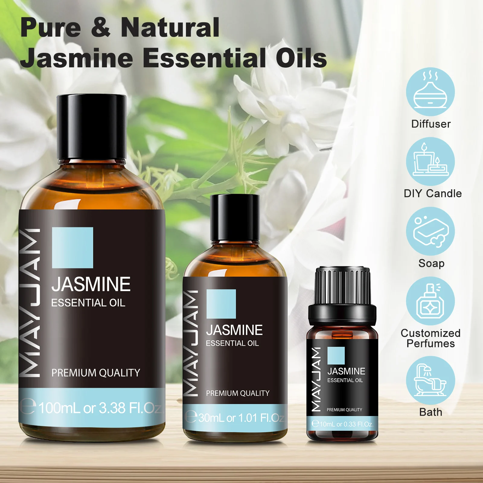 MAYJAM 10ml 30ml 100ml Essential Oil Bergamot Lavender Jasmine Eucalyptus Vanilla Sandalwood Fragrance Oil for Diffuser Candle view 3