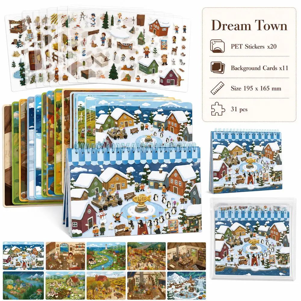 Kawaii Design 3D Scenery Stickers Pre Cut Stickers Repositionable Shop Scene Sticker Spiral Bound Cartoon Pattern