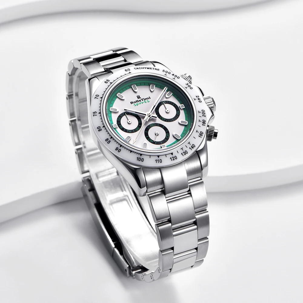 2025 New RollsTimi Brand Luxury Men Watches Quartz Sapphire glass Watch For Men Sport Waterproof 100M Chronograph