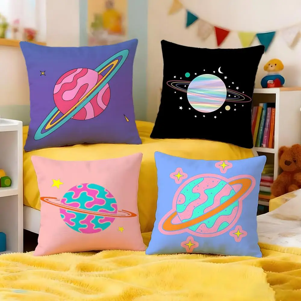 Cartoon Planet Cushion Cover Premium Soft Pillowcase Skin-Friendly Breathable Multi-Purpose for Home Office Travel