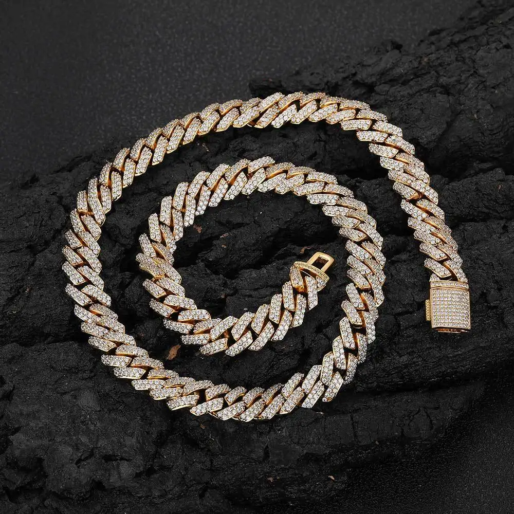 Cuban Link Chain 10k Gold Hip Hop 10mm Diamond Rhombus Cuban Men's Trend Brand Personalized Zircon Wholesale