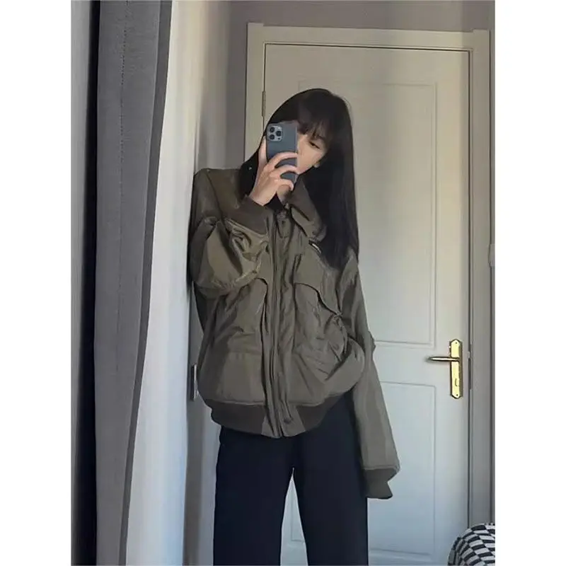 Retro American Short Coat Long Sleeve Women Casual Safari Style Japanese Y2k Bomber Jacket Pure Color Jacket Autumn Chic Tops