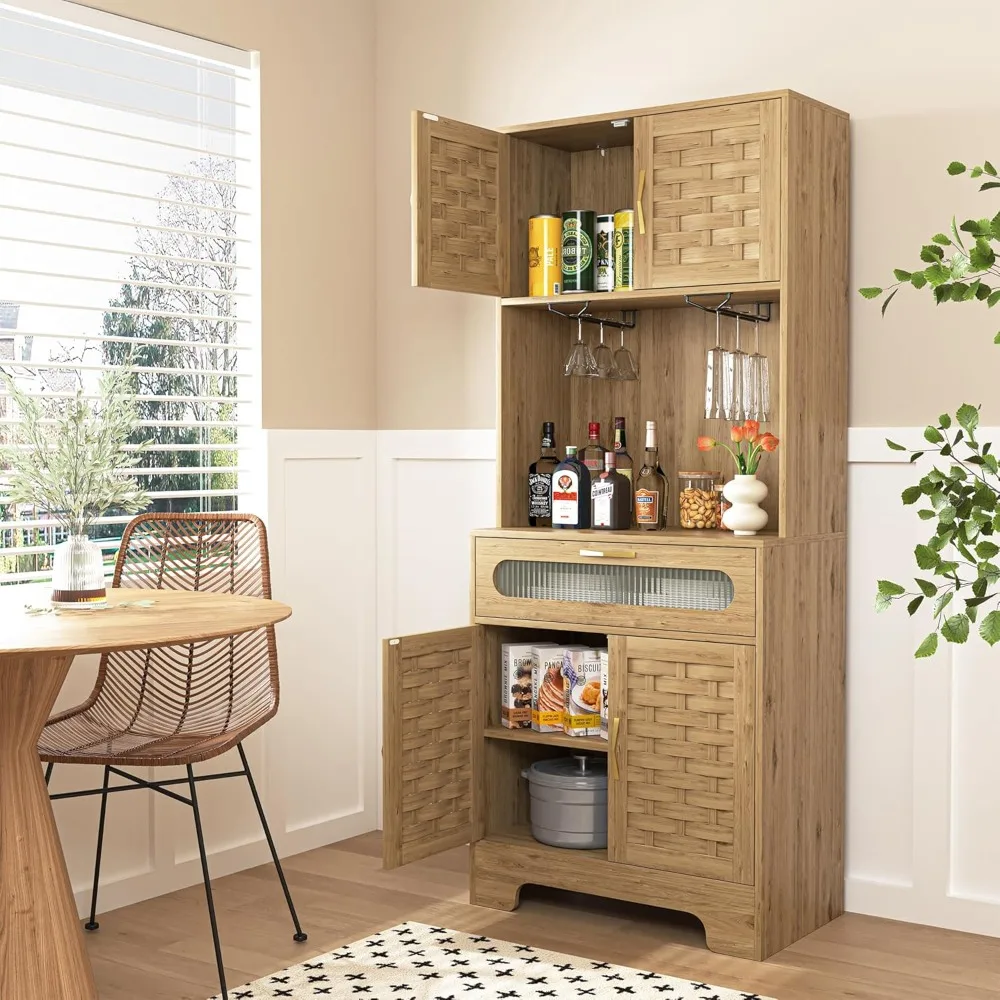 

Tall Pantry Buffet Cabinet, Freestanding Hutch Cupboard, Liquor Cabinet Bar, Modern Contemporary MDF Wood Finish