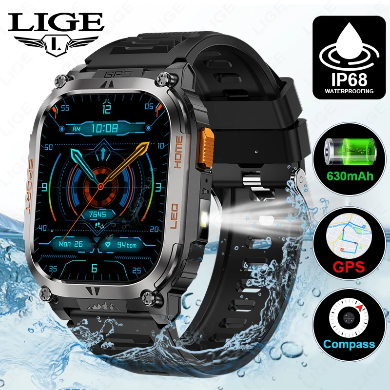 

LIGE New GPS Military Smart Watch Men 630mAh Battery Ultra GPS Smartwatches For Men Women Flshlight Compass Watches Waterproof