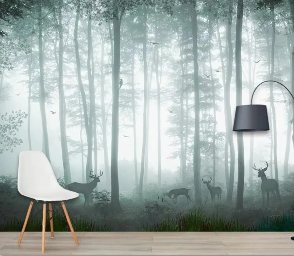 Custom size mural Retro retro forest deer mural Home decor Misty forest decorative painting living room bedroom 3d wallpaper