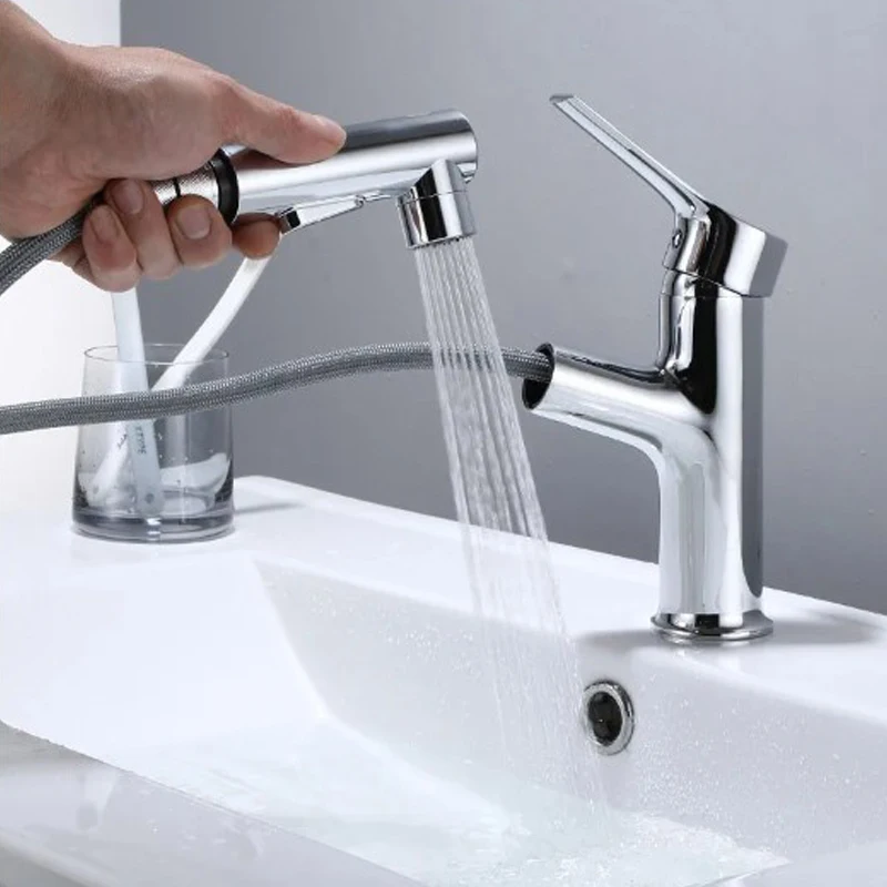 Multifunction Pull-out Basin Faucet Hot and Cold Water Mixer Tap Bathroom Wash Washbasin Faucets Deck Mounted Sink Faucets