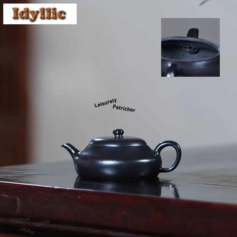 

100ml Vintage Yixing Purple Clay Teapots Famous Artists Handmade Black Pot Raw Ore Zhu Mud Kettle With Strainer Zisha Teaset Cha
