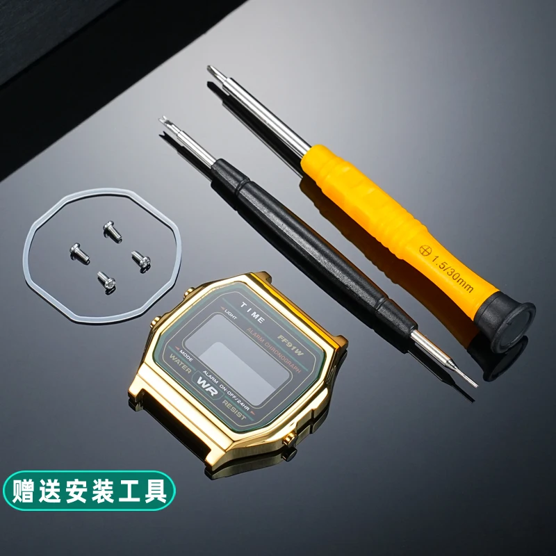 A158/159 時計シェルベゼルアクセサリーカシオ A158WA A159W-N1 ステンレススチールケースとストラップメタル時計ケース Mod キット