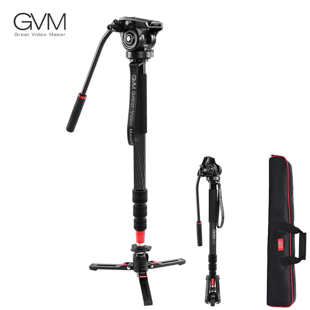 

GVM tripod Carbon Fiber 4-Section Monopod with Video Fluid Head Adjustable Vertical Tilted 1/4'' and 3/8'' screws 360° Rotation