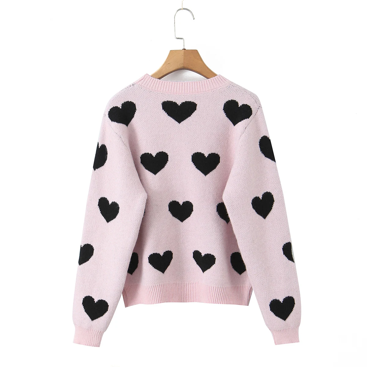 KONDALA Women Cute Casual Love Heart Sweater 2026 Autumn Trendy Elegant Pink Knitted Sweater Fall Leisure Lady Pullover Sweater