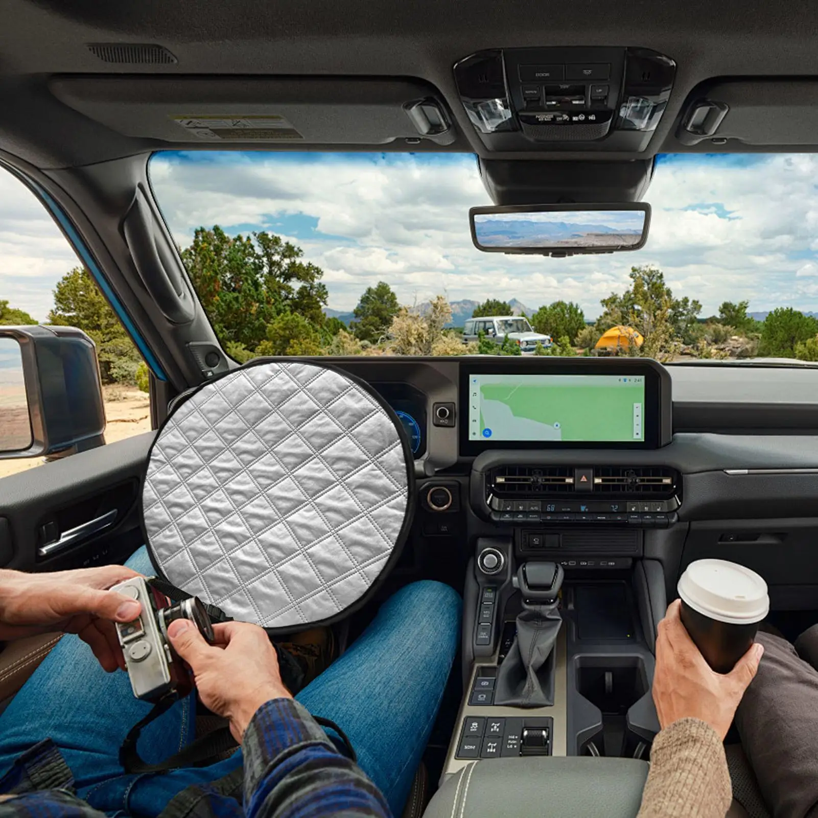 Car Steering Wheel Sun Cover 43cm Aluminum Foil Cooling insulation Sunscreen Cover Portable Car Interior for Summer